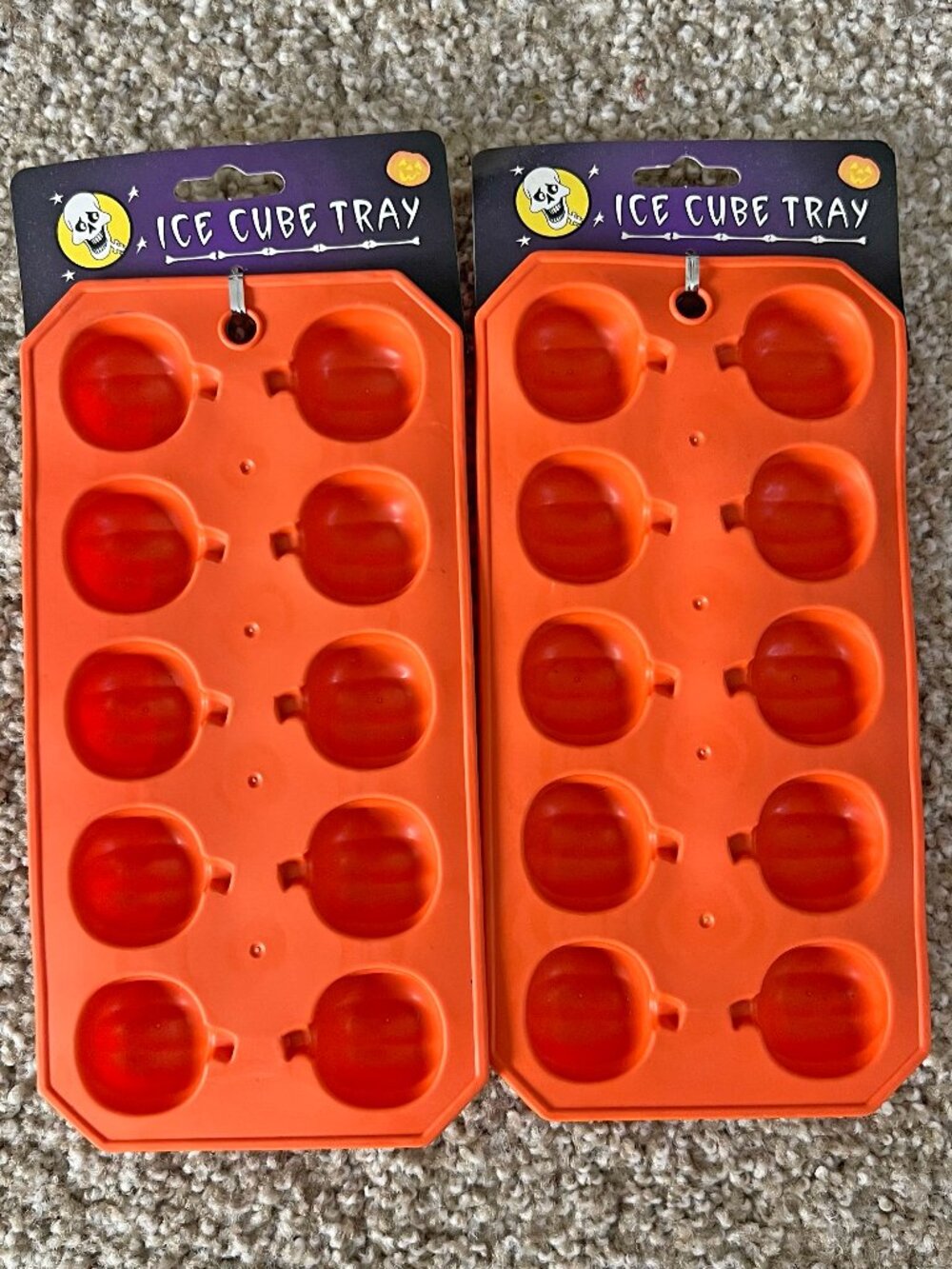 Lot of 2 Silicone Halloween Ice Cube Trays Candy Molds Pumpkin Jack O' Lantern